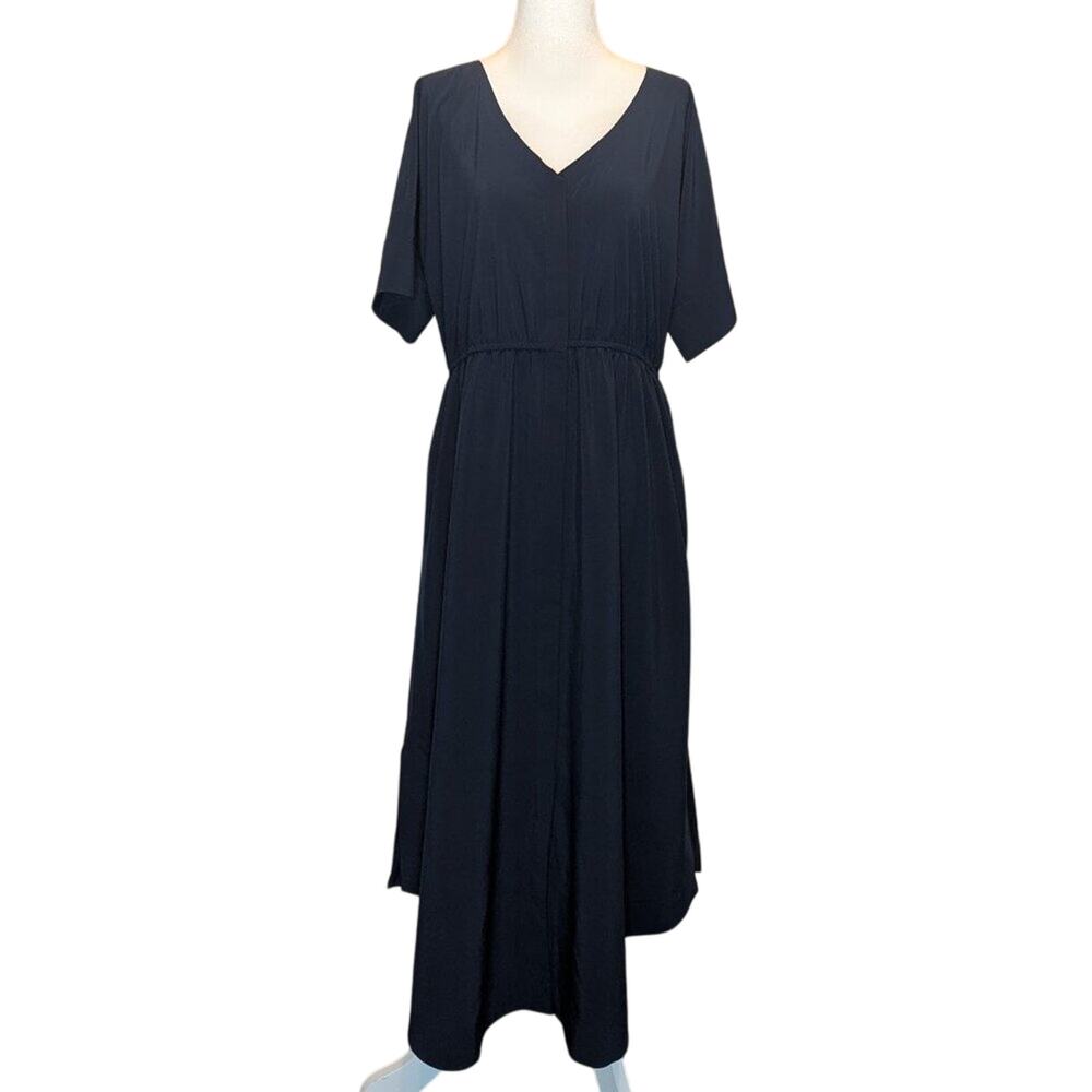 Soft Surroundings Go Lively Dolman Sleeve V-Neck Navy Blue Midi Dress Size Small
